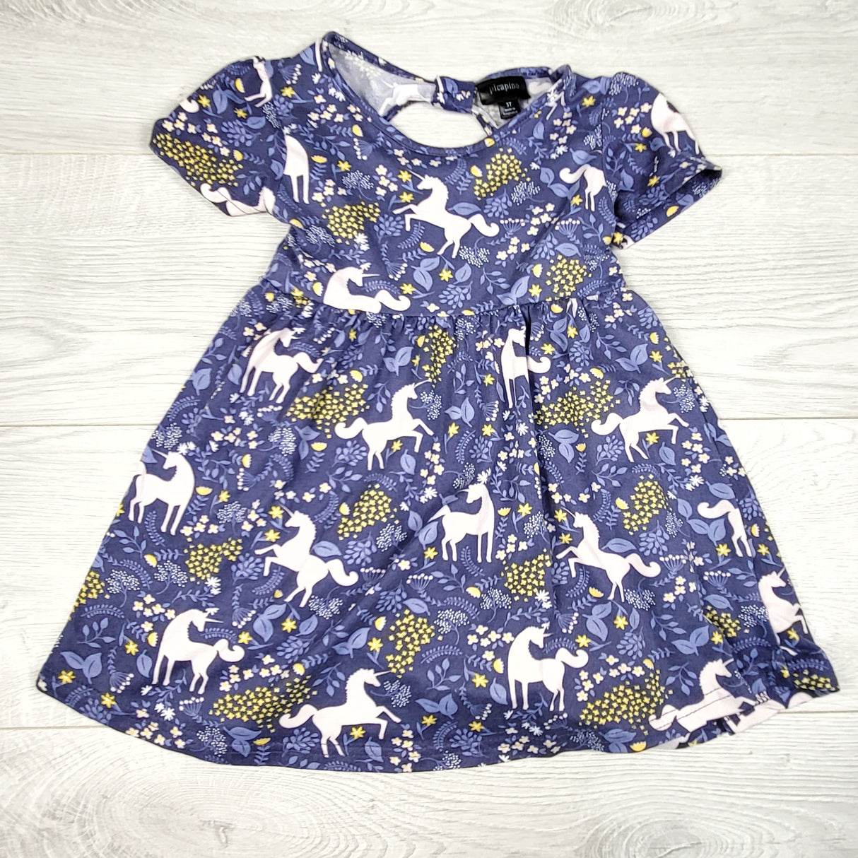 Picapino blue dress with unicorns. Size 3T