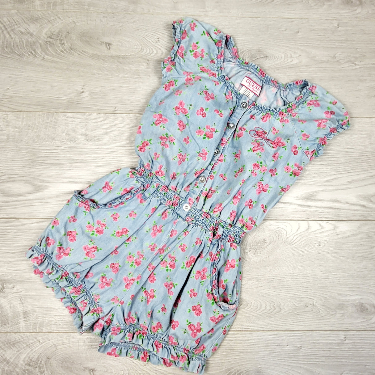 Guess blue floral print denim look romper. Size 6X