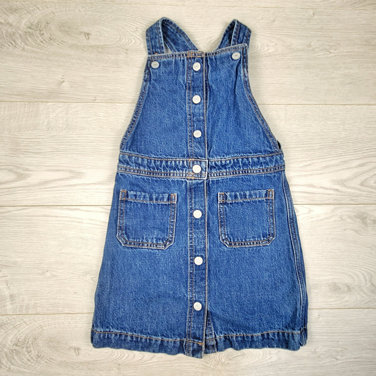 Old Navy denim overall dress with snap buttons. Size 6