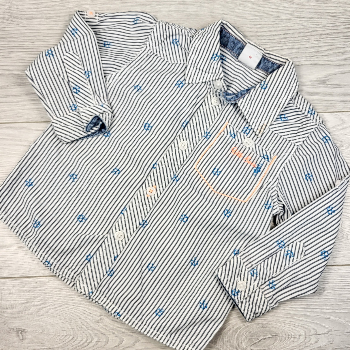 S. Oliver striped button down shirt with anchors. Size 80 (9-12 months)