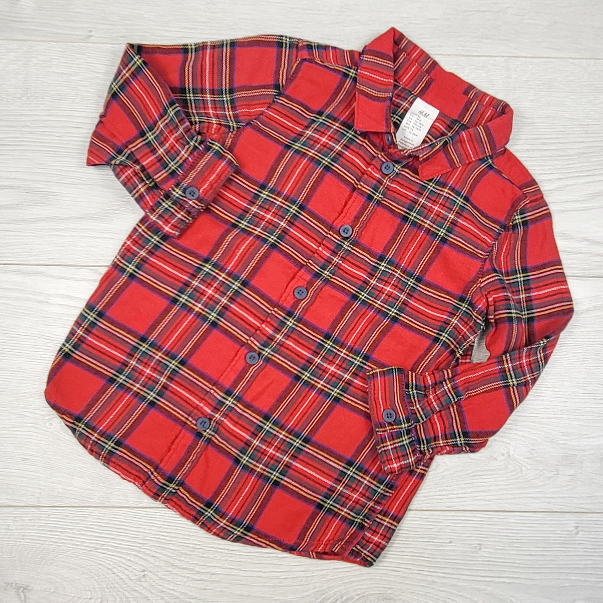 H and M red plaid button down flannel shirt. Size 12-18 months