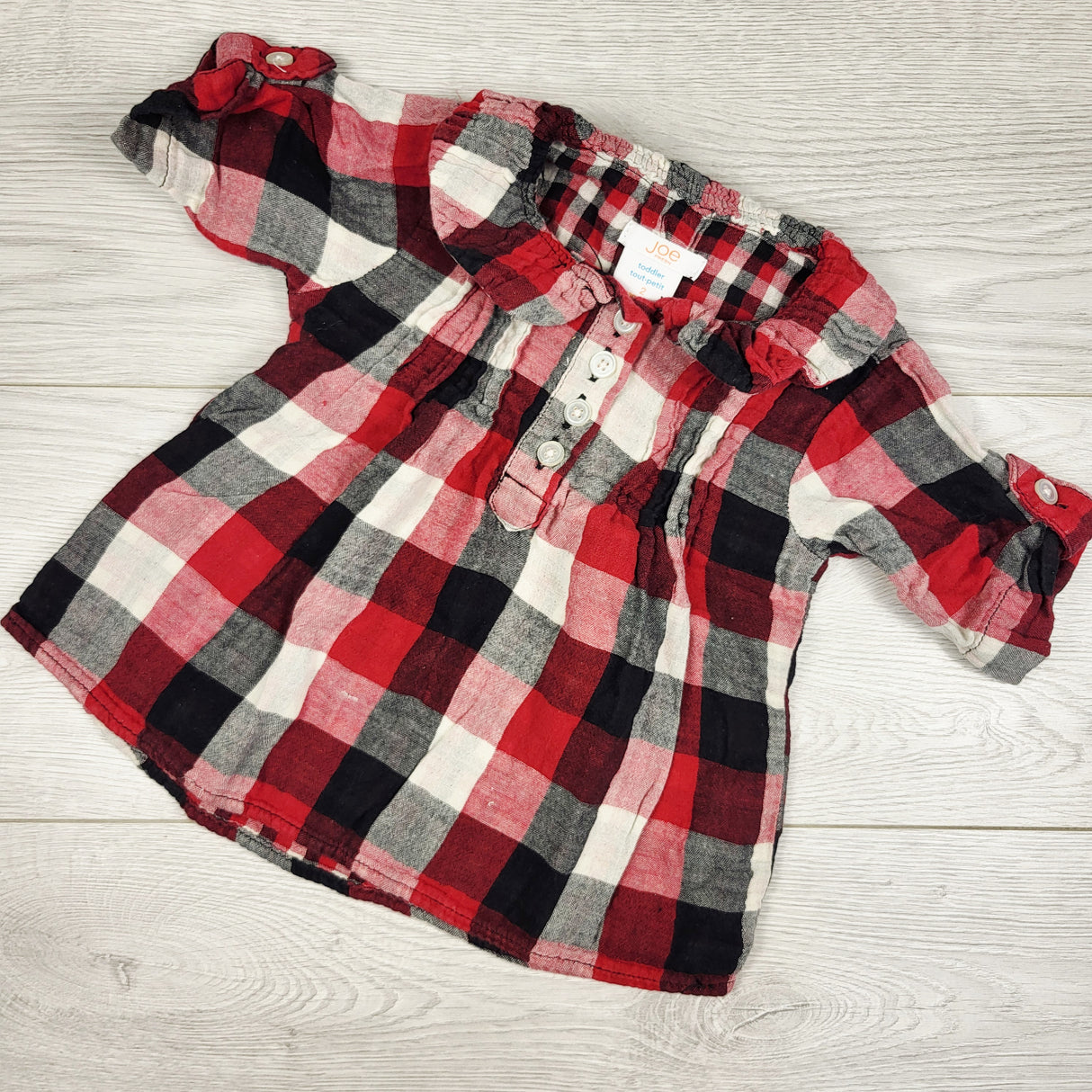 Joe red plaid muslin cotton tunic. Size 2T