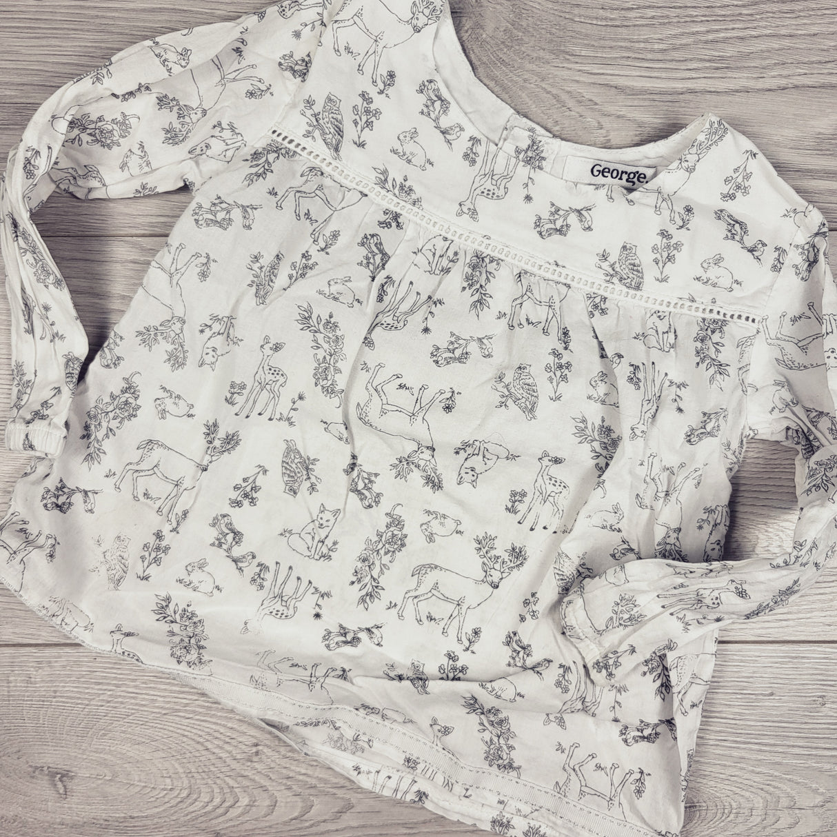 George white blouse with woodland animals. Size 2T