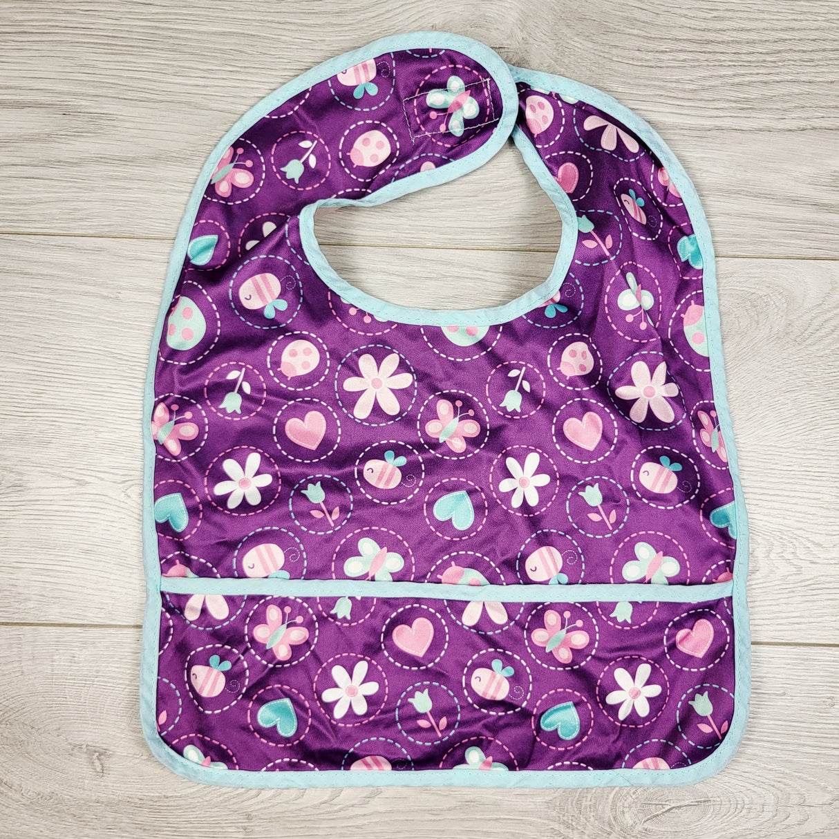 Bumkins purple bib with butterflies and flowers
