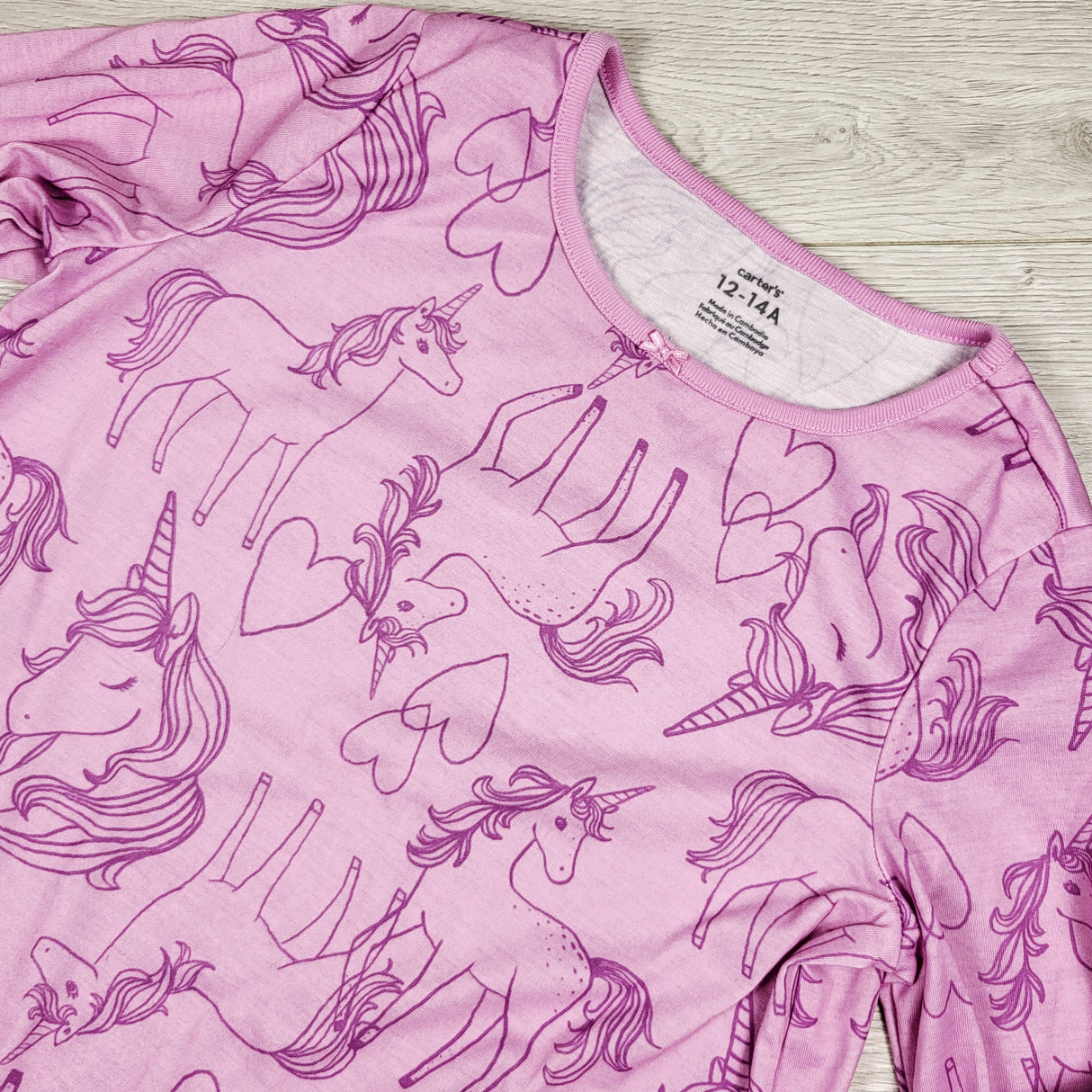 NEW - Carters purple unicorn print sleep dress. Size 12-14 Years