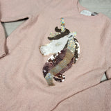 Children's Place pink sweater dress with sequin unicorn. Size 10/12