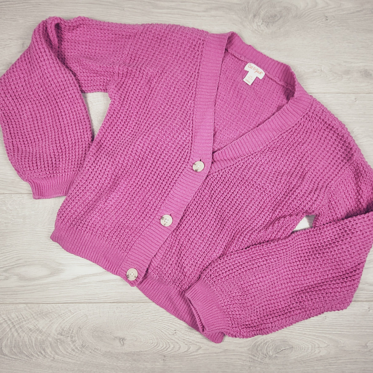 Cat and Jack pink waffle knit cardigan sweater. Size 10/12