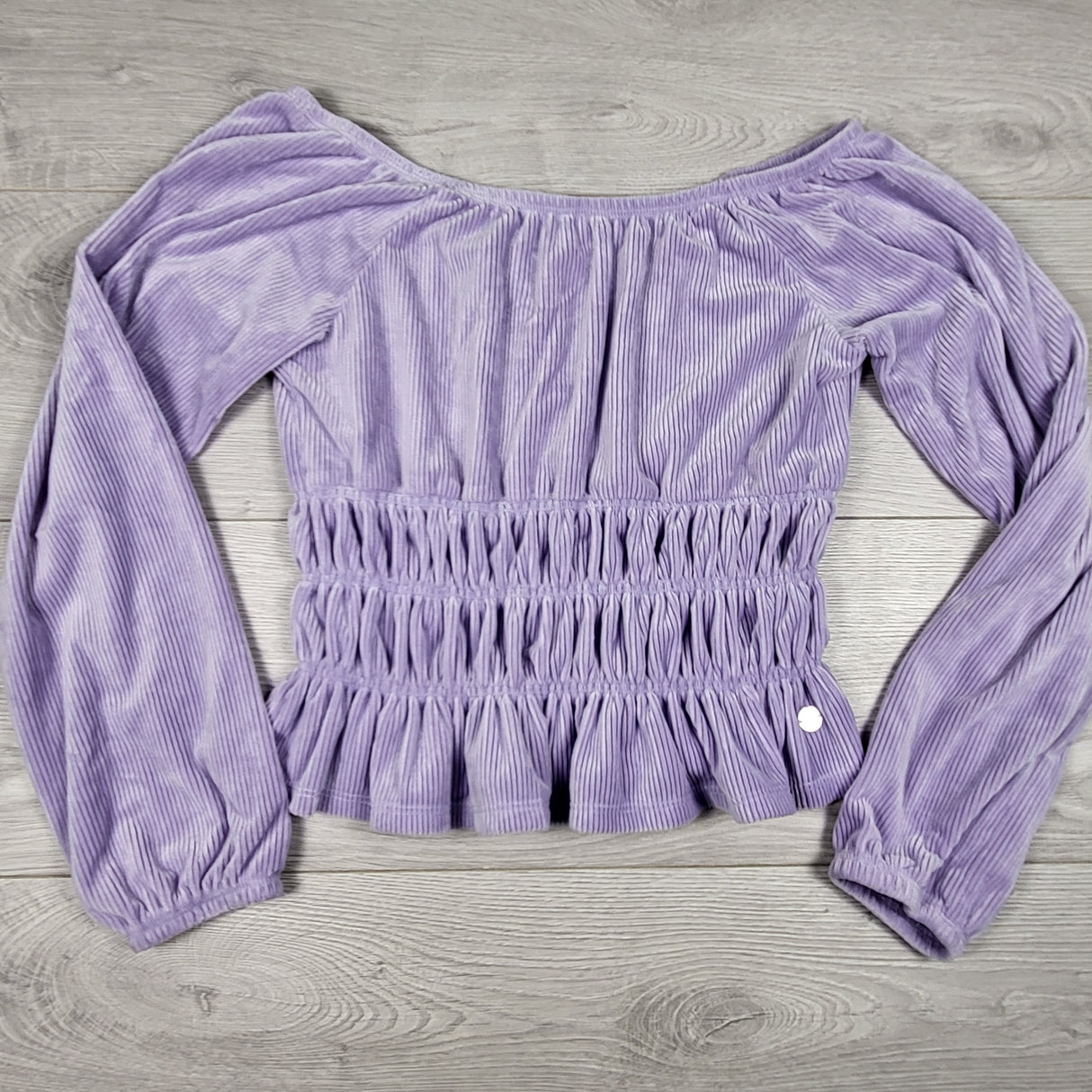 Justice purple smocked velour peasant top. Size 10