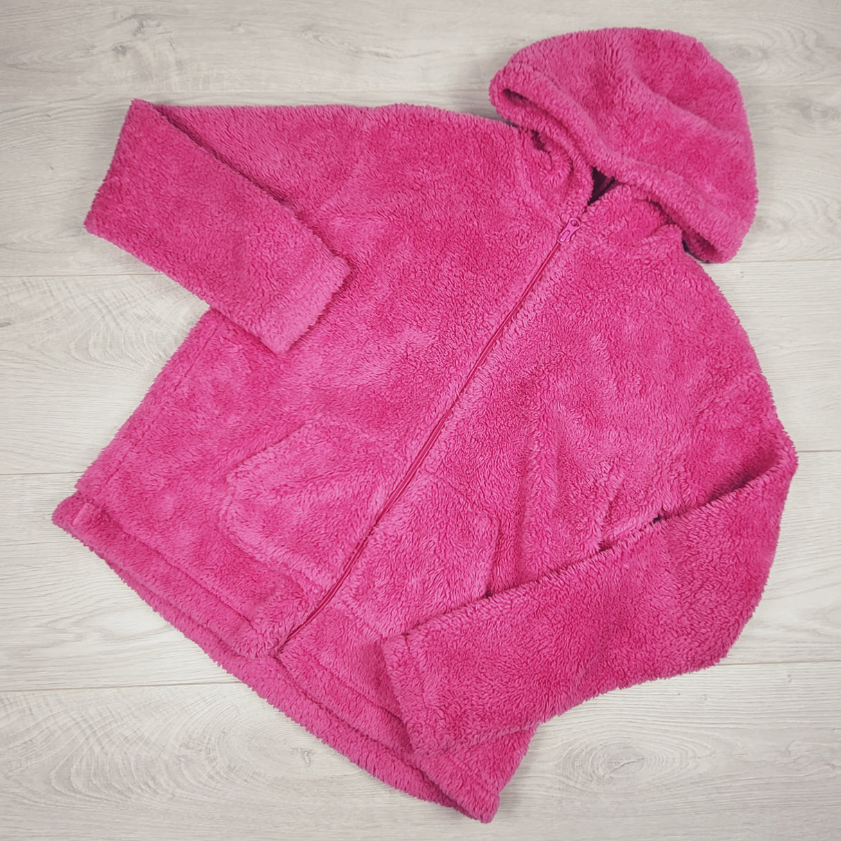 Children's Place pink faux fur zip up hoodie. Size 10/12