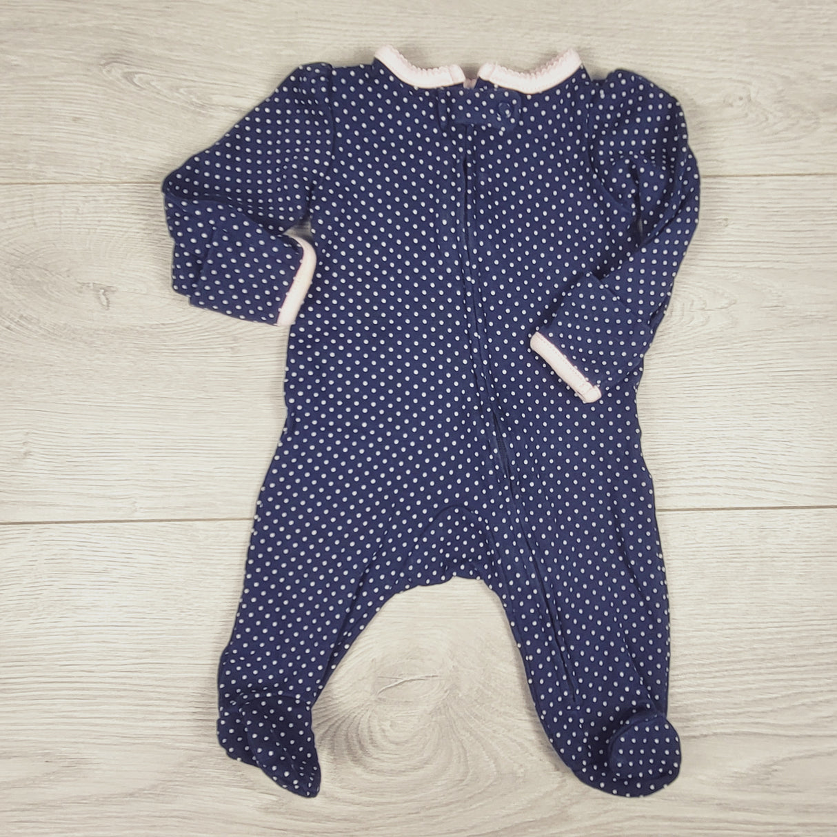 Simple Joys navy polka dot zippered sleeper. Newborn size
