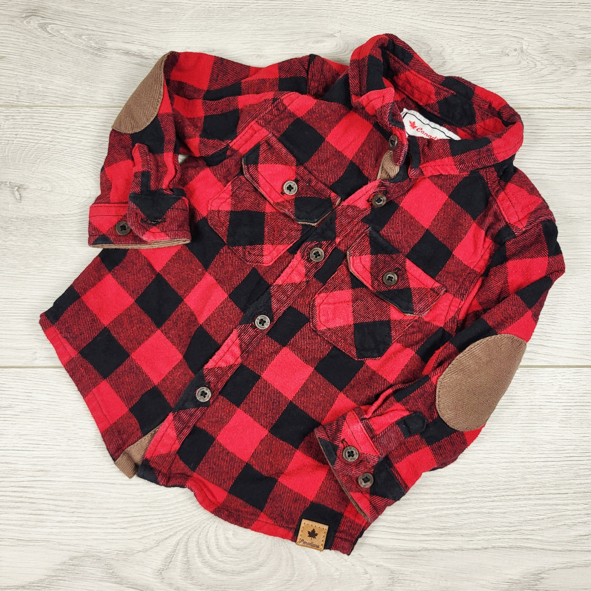 Canadiana red plaid button down flannel shirt. Size 12-18 months