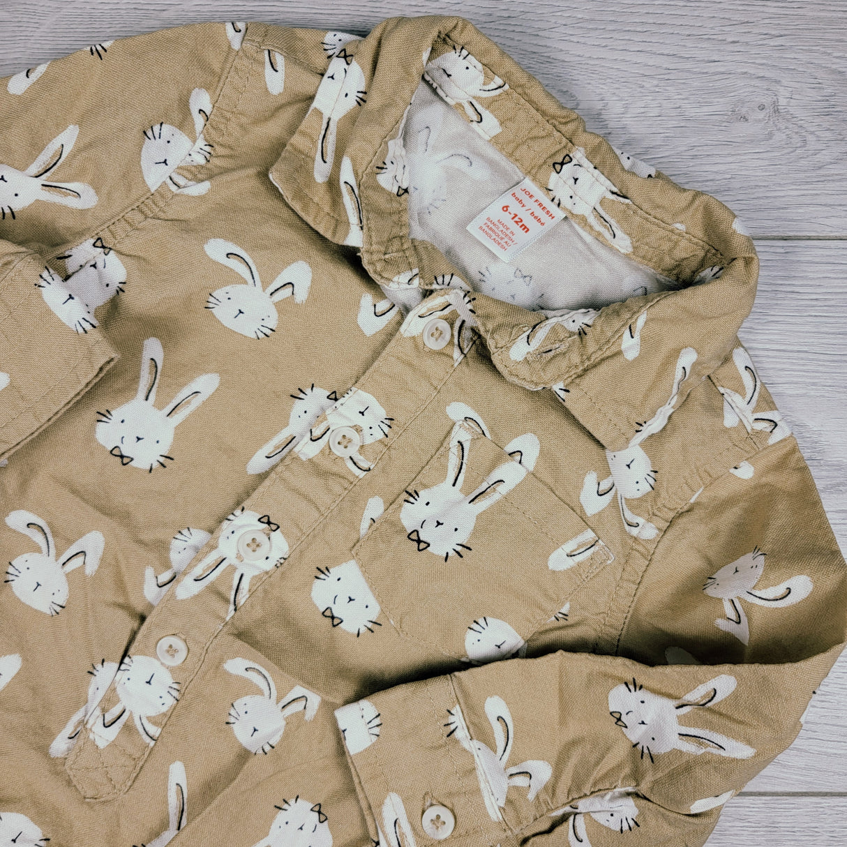 Joe muted yellow button down bodysuit with bunnies. Size 6-12 months