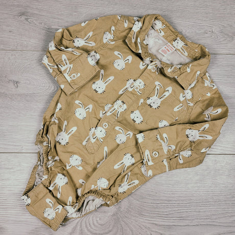 Joe muted yellow button down bodysuit with bunnies. Size 6-12 months