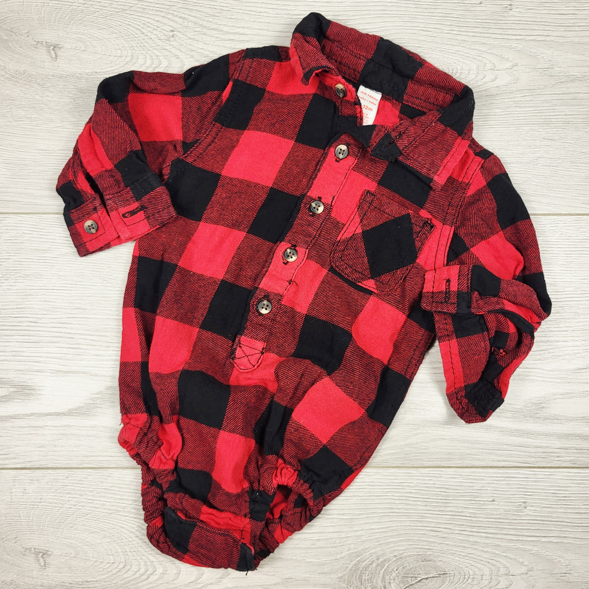 Joe red plaid button down flannel bodysuit. Size 6-12 months