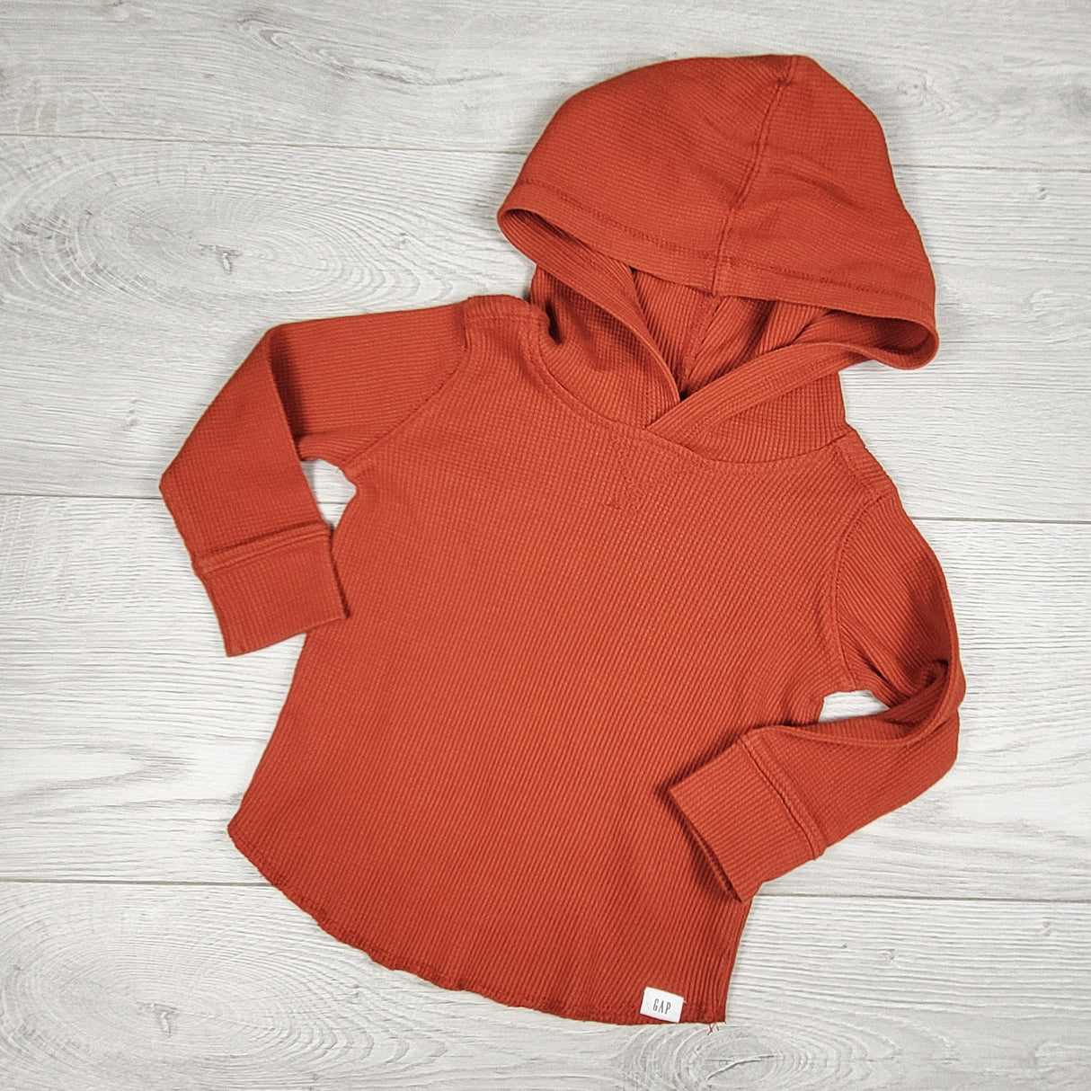 Gap rust orange hooded waffle knit top. Size 12-18 months