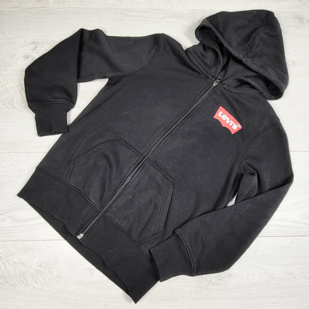 Levi's black fleecy lined zip up hoodie. Size 7/8