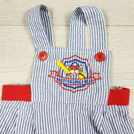 Vintage pin striped "Most Valuable Bear" overalls. Size 0-3 months