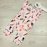 NEW- Ready Set Romper pink patterned bamboo romper. Size 6-12 months
