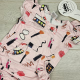 NEW- Ready Set Romper pink patterned bamboo romper. Size 6-12 months