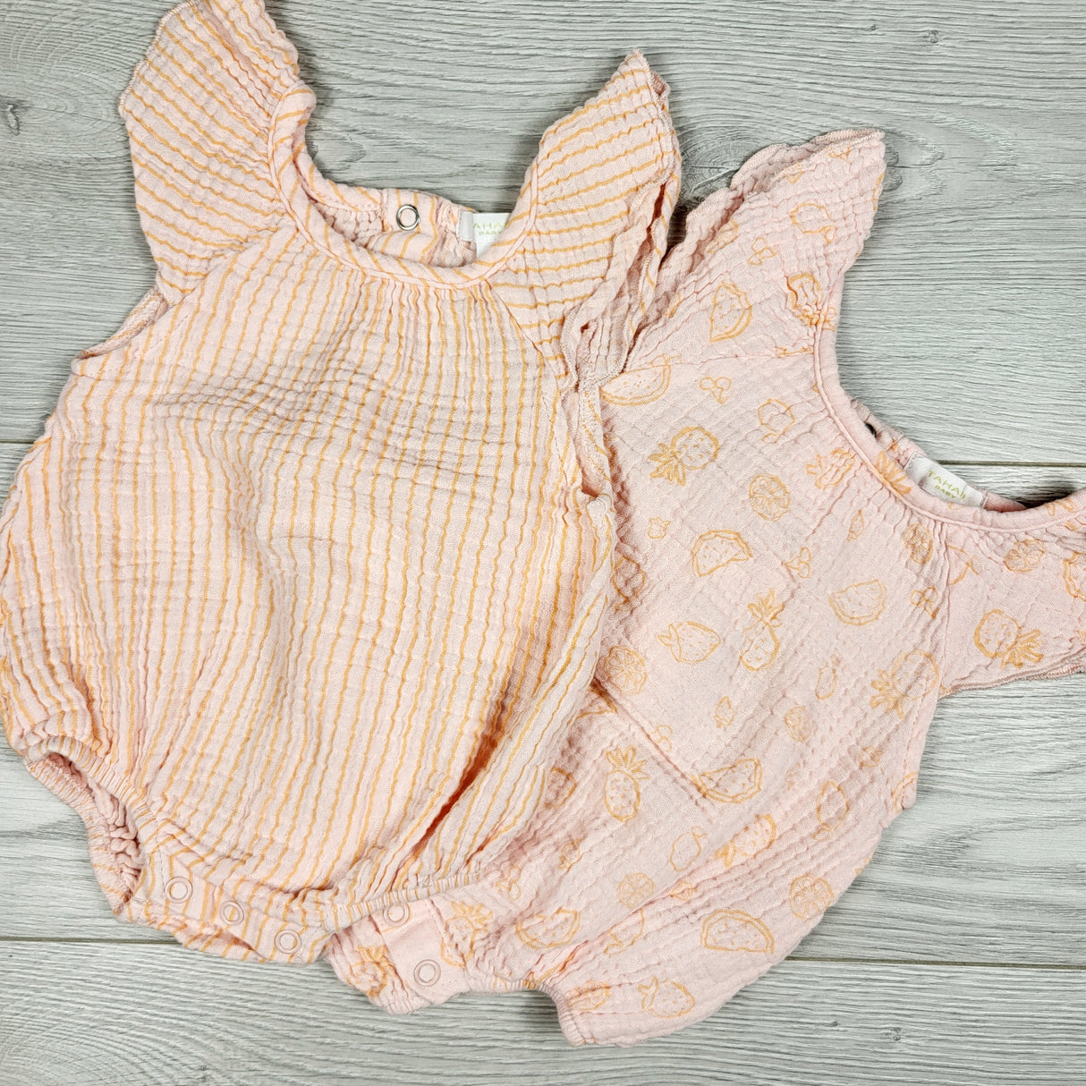 Tahari pair of muslin cotton bubble rompers. Size 0-3 months