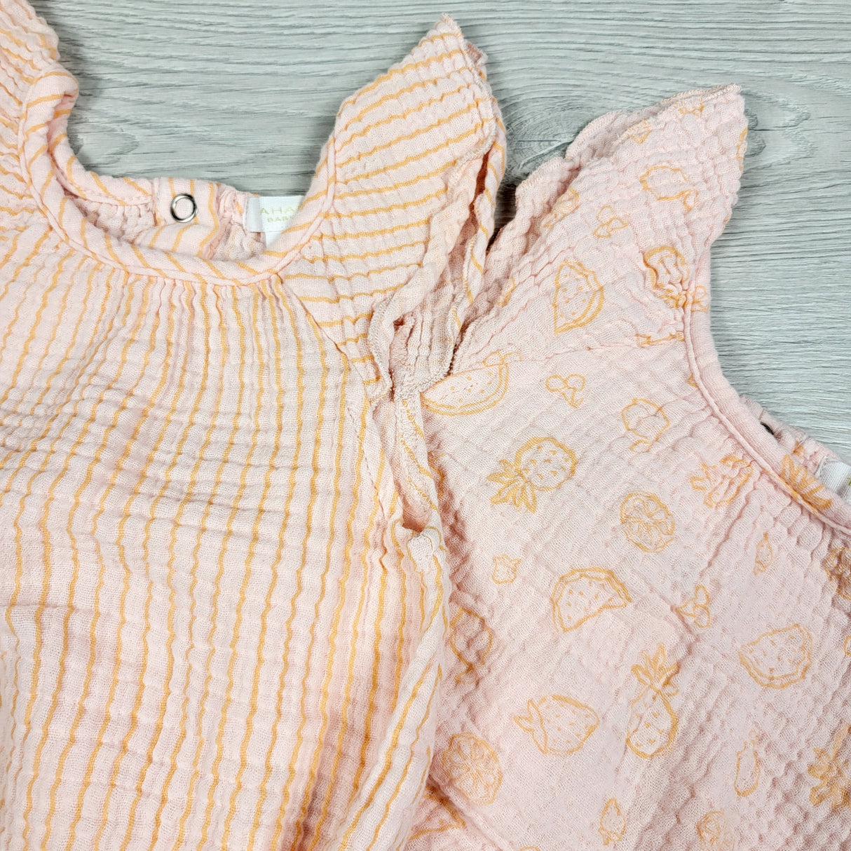 Tahari pair of muslin cotton bubble rompers. Size 0-3 months