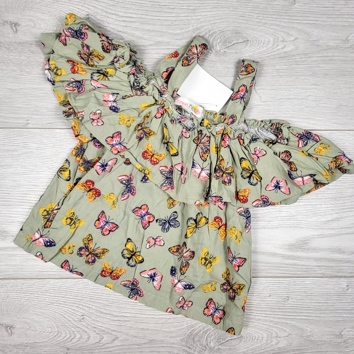 NEW - Lemon Kiss green butterfly print ruffle top. Size 4T
