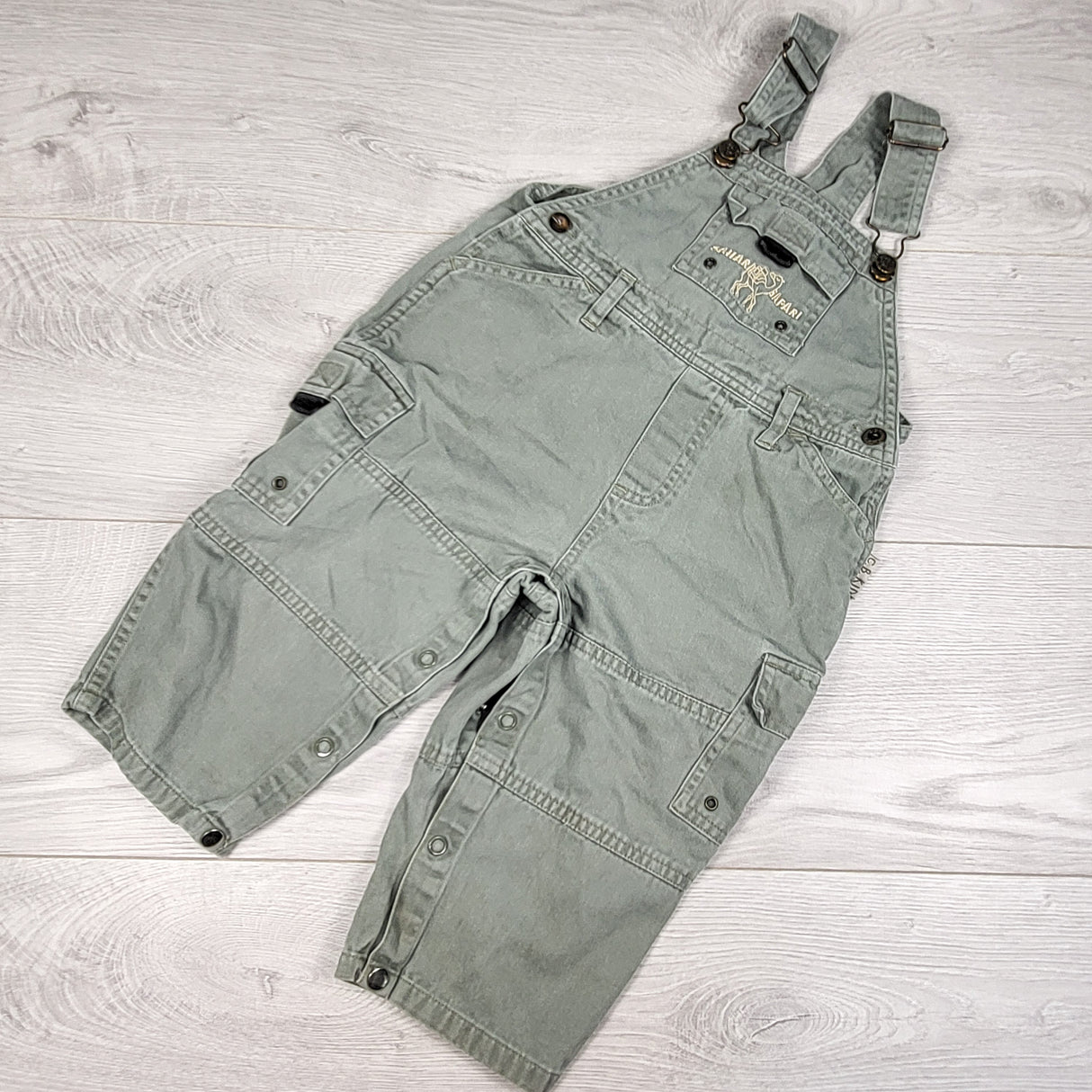 Green canvas overalls. Size 24 months