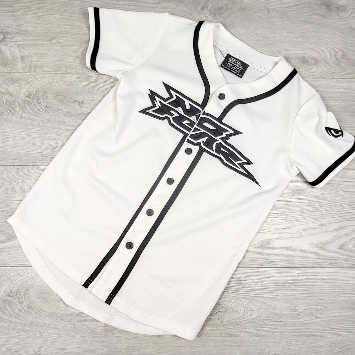 No Fear Contrast-Trim Full-Button Baseball Jersey. Size 7/8