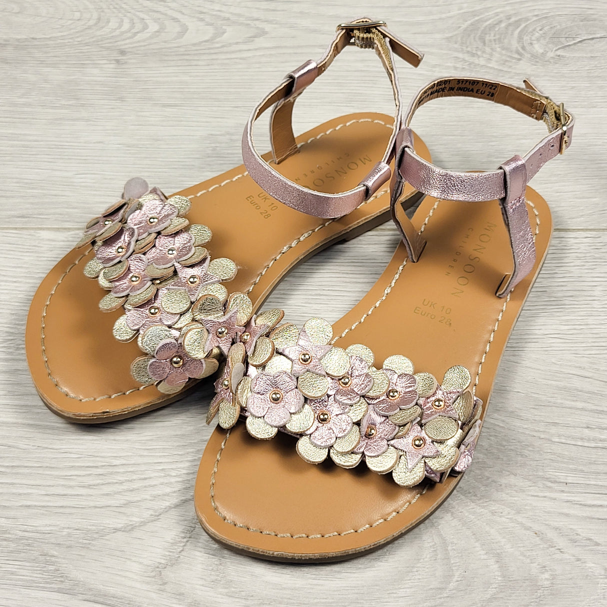 Monsoon metallic floral leather sandals. Size 11