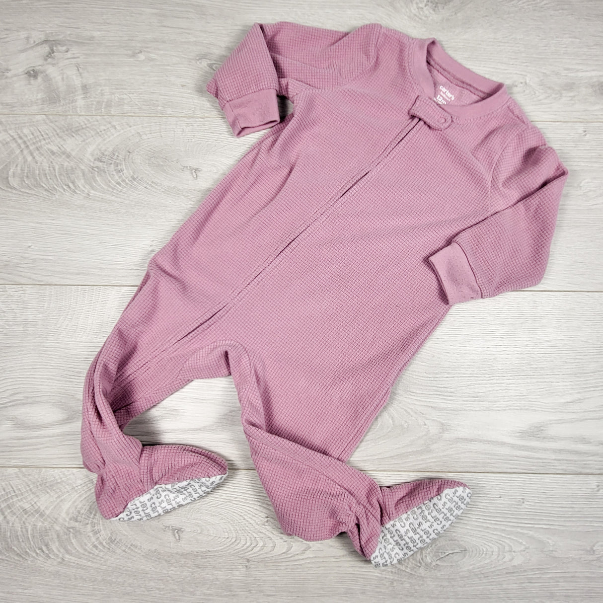 Carters pinky purple velour waffle knit zippered sleeper. Size 12 months