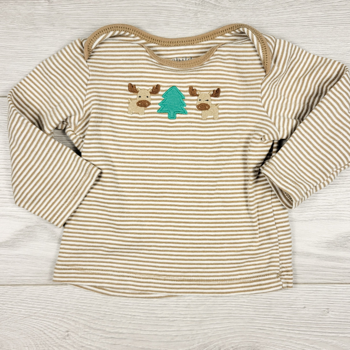 Child of Mine beige striped top with moose. Size 3-6 months
