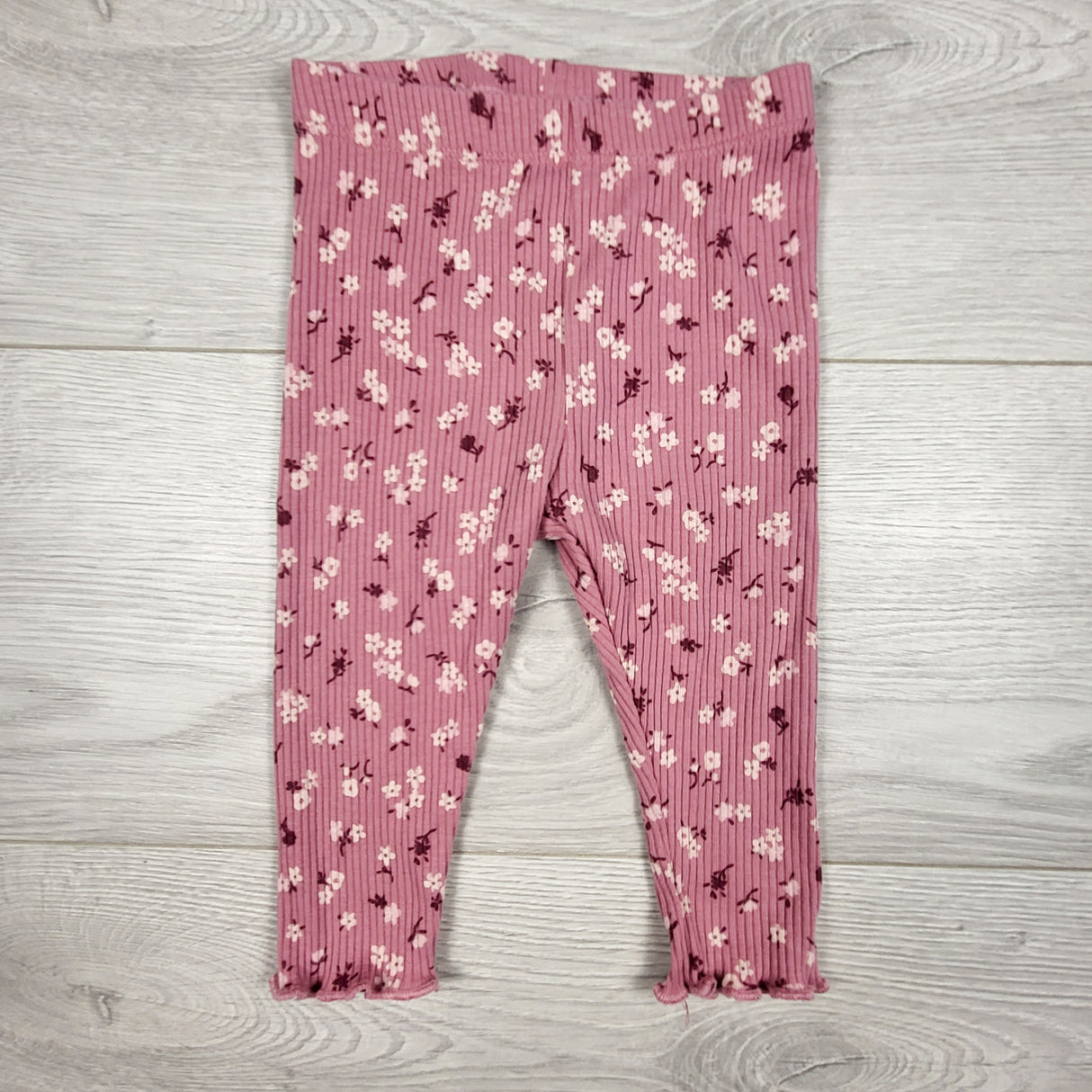 Pekkle pink ribbed floral print leggings. Size 6 months