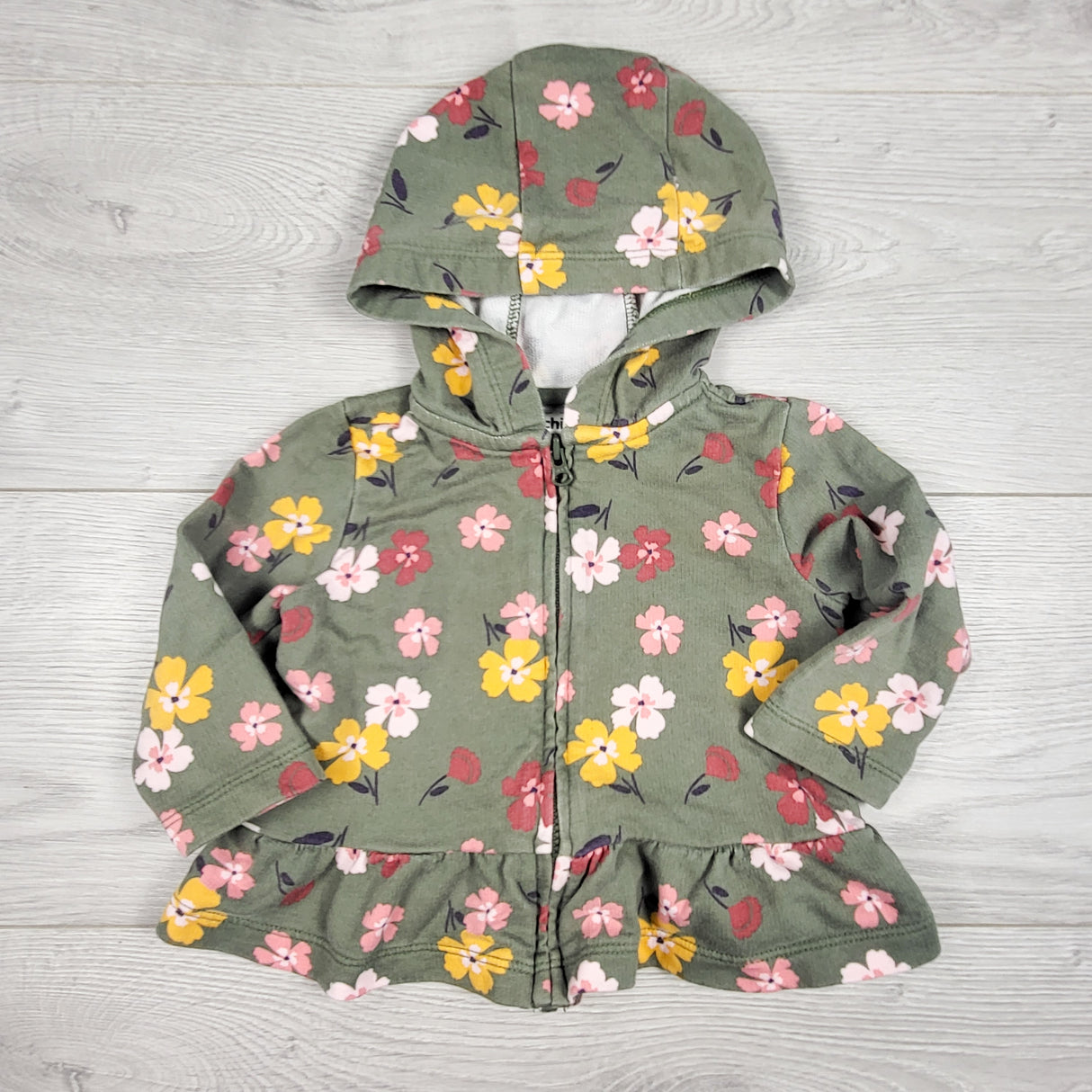 Child of Mine green floral print zip up hoodie. Size 3-6 months
