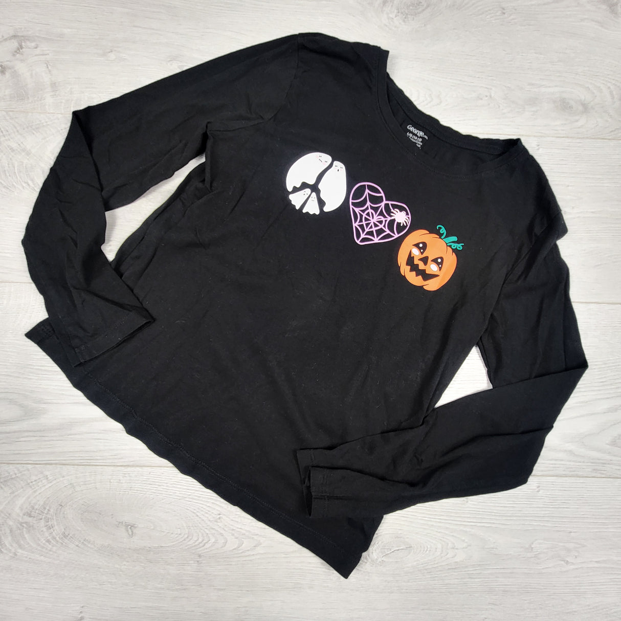George black top with Halloween emojis. Size 10/12