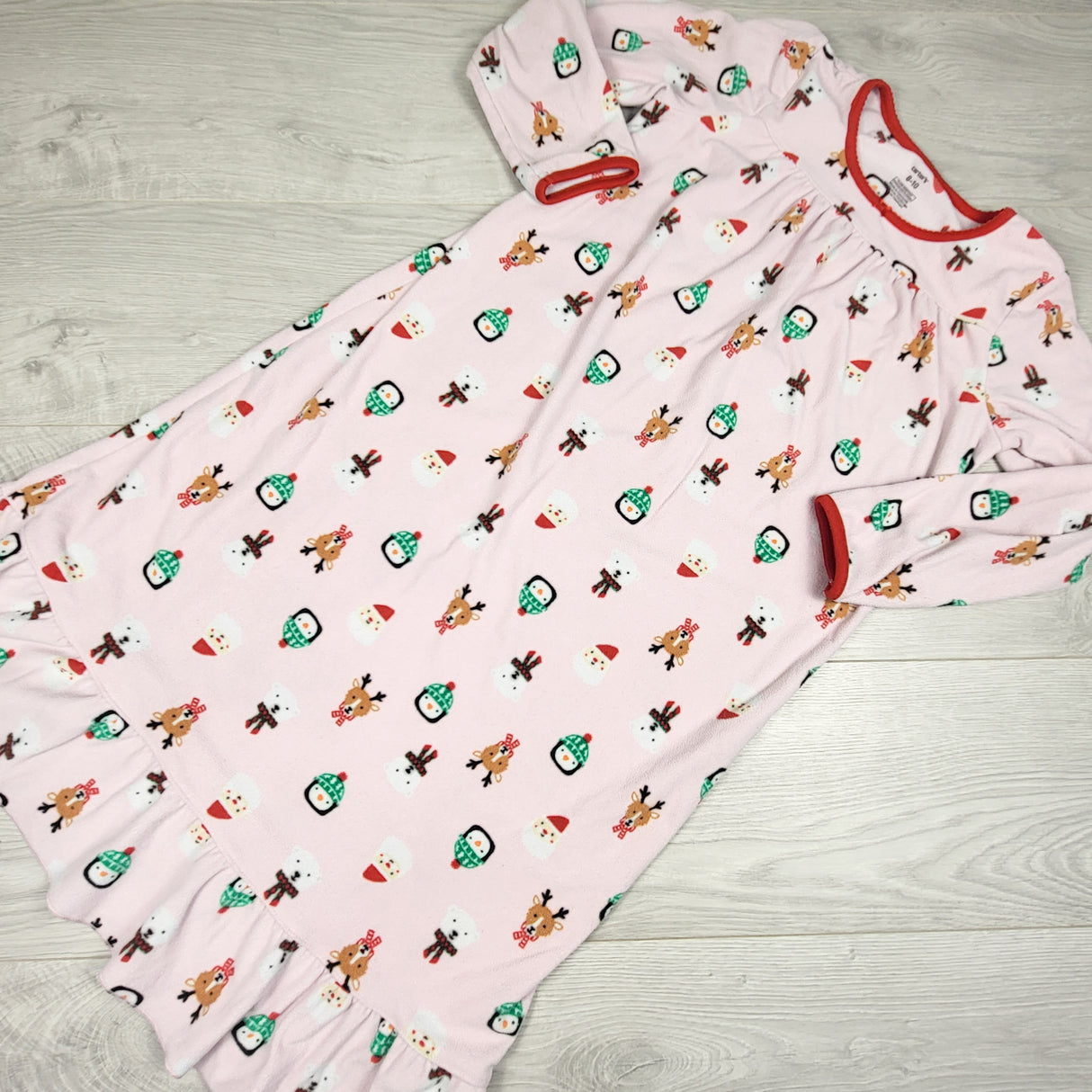 Carters pink Christmas themed fleece night gown. Size 8-10 Years