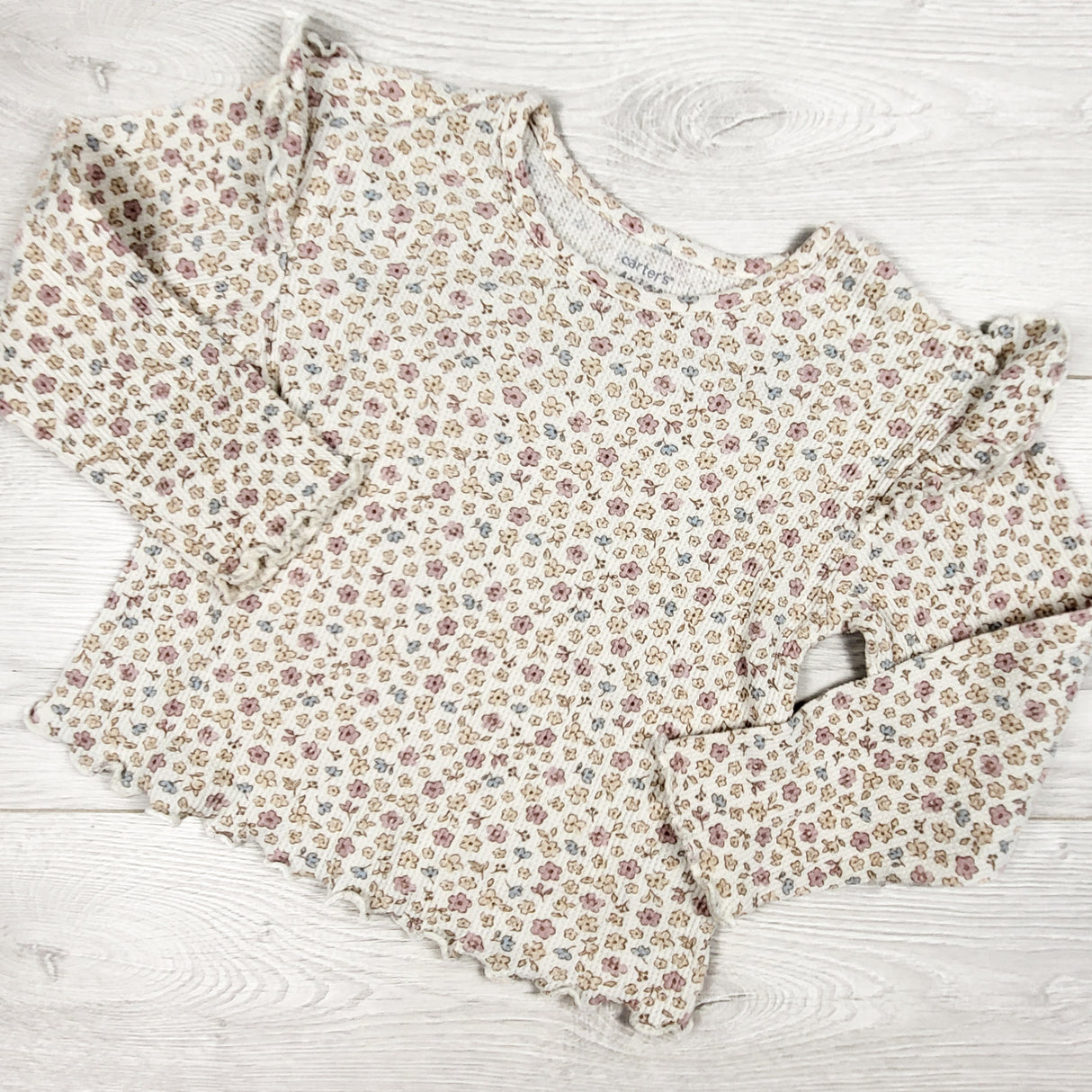 Carters white floral print waffle knit top with ruffles. Size 4T