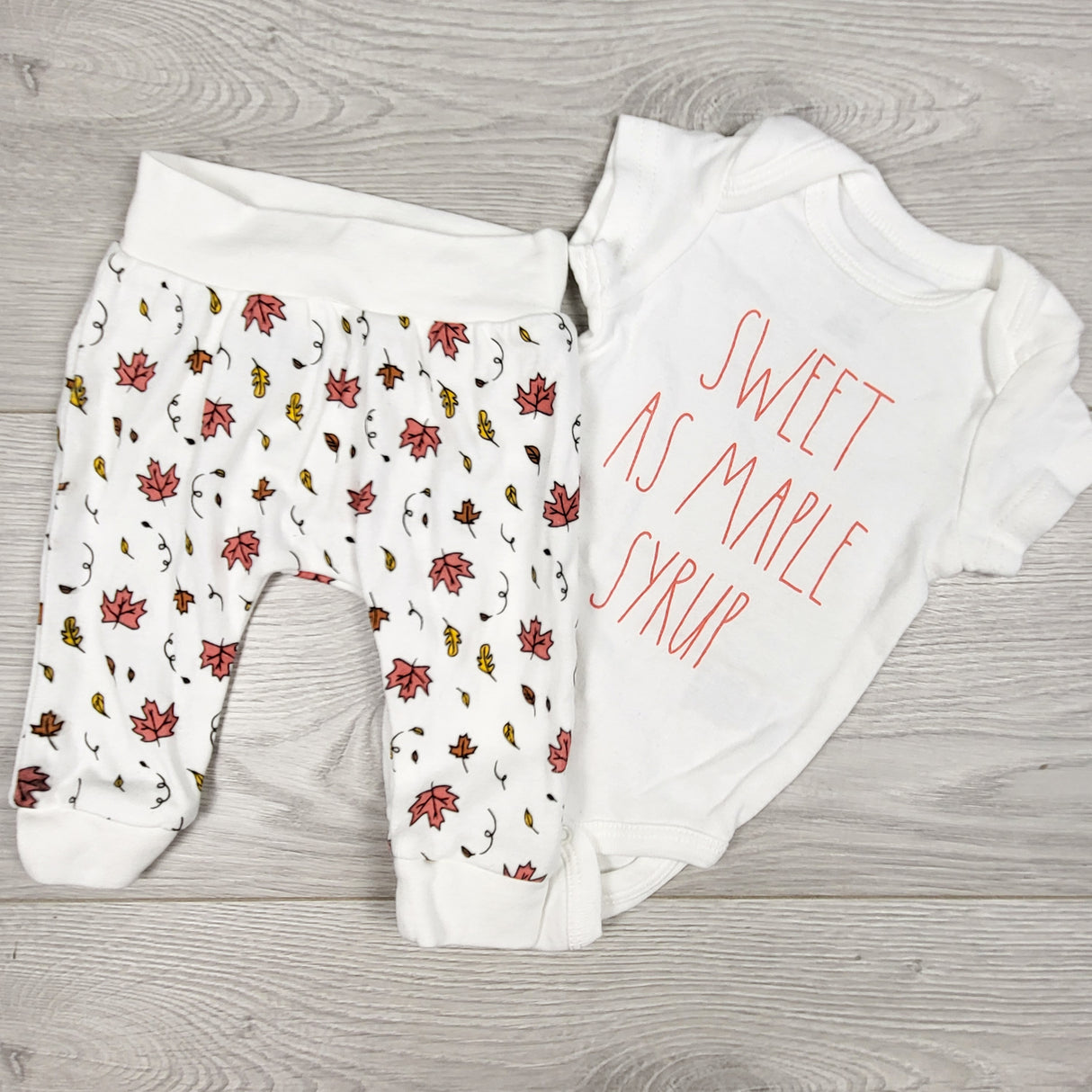 Rae Dunn "Sweet As Maple Syrup" 2pc bodysuit set. Size 0-3 months