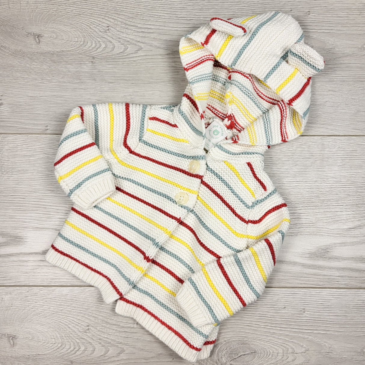 Joe white striped hooded sweater. Size 0-3 months