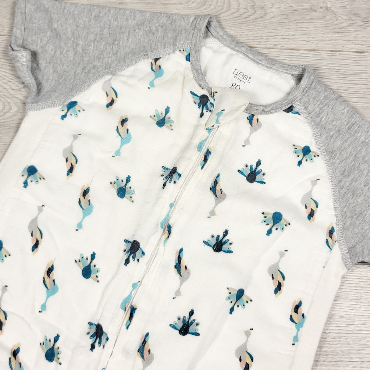 Nest Designs Short Sleeve Sleep Suit with Peacocks - AS IS. Size 6-18 months