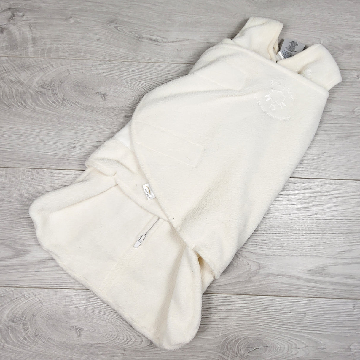 Halo white fleece swaddle sleep sack. Newborn size