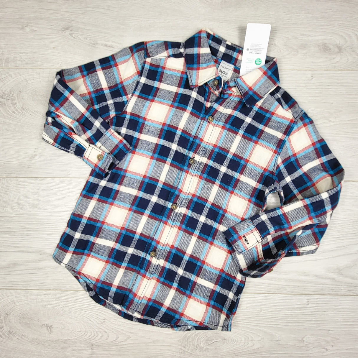 NEW - Carters plaid button down flannel shirt. Size 3T