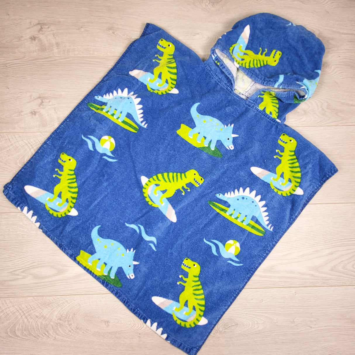 Blue hooded dinosaur print towel