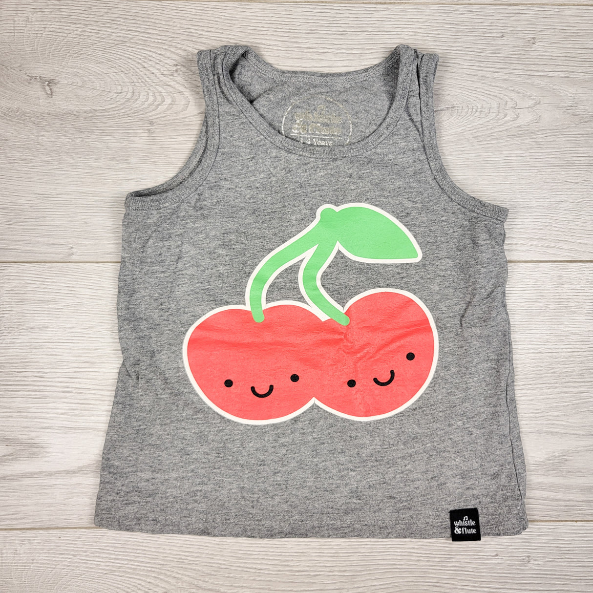 Whistle and Flute grey tank top with cherries. Size 3/4T