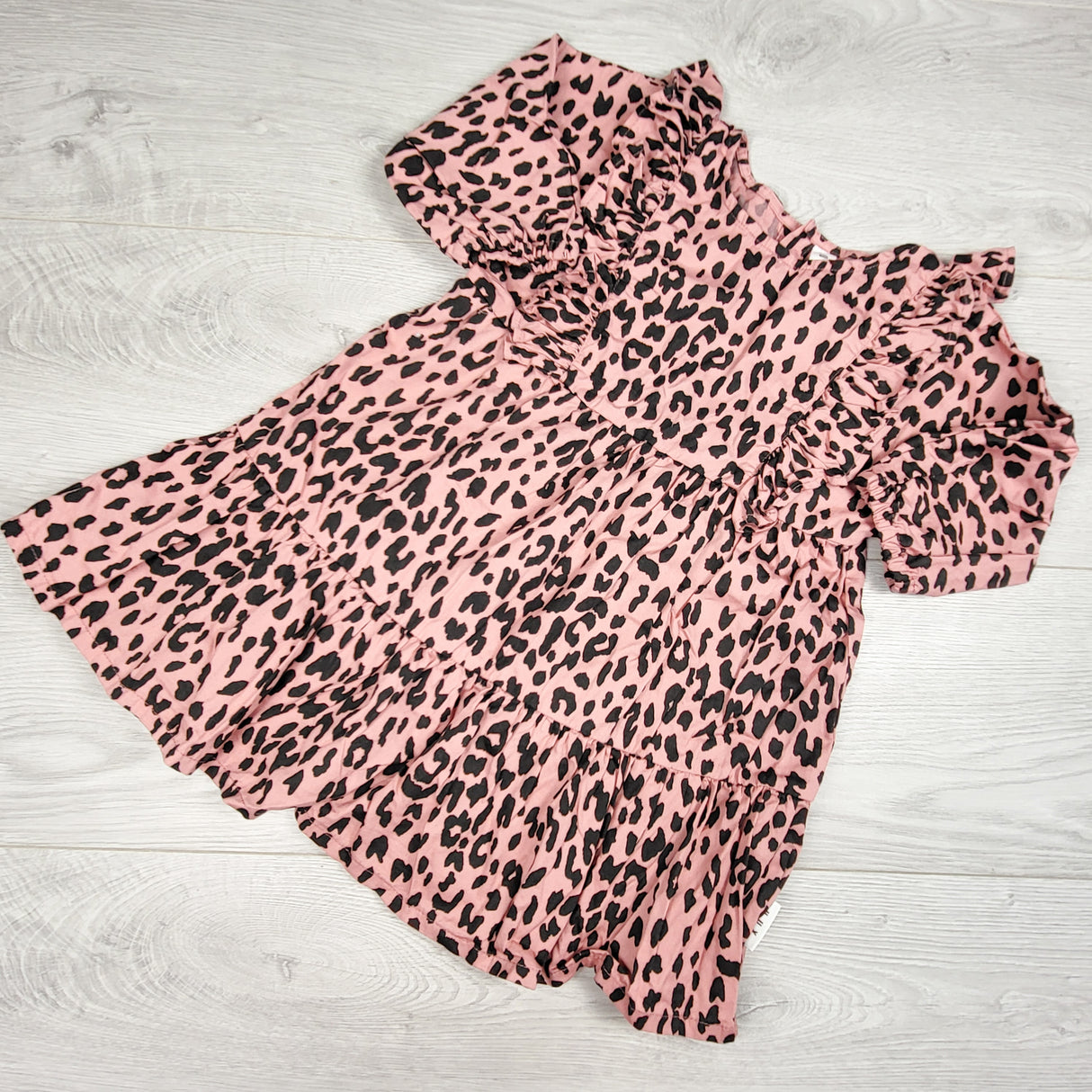 Hux Baby pink leopard print "Zoe" ruffle dress. Size 3T