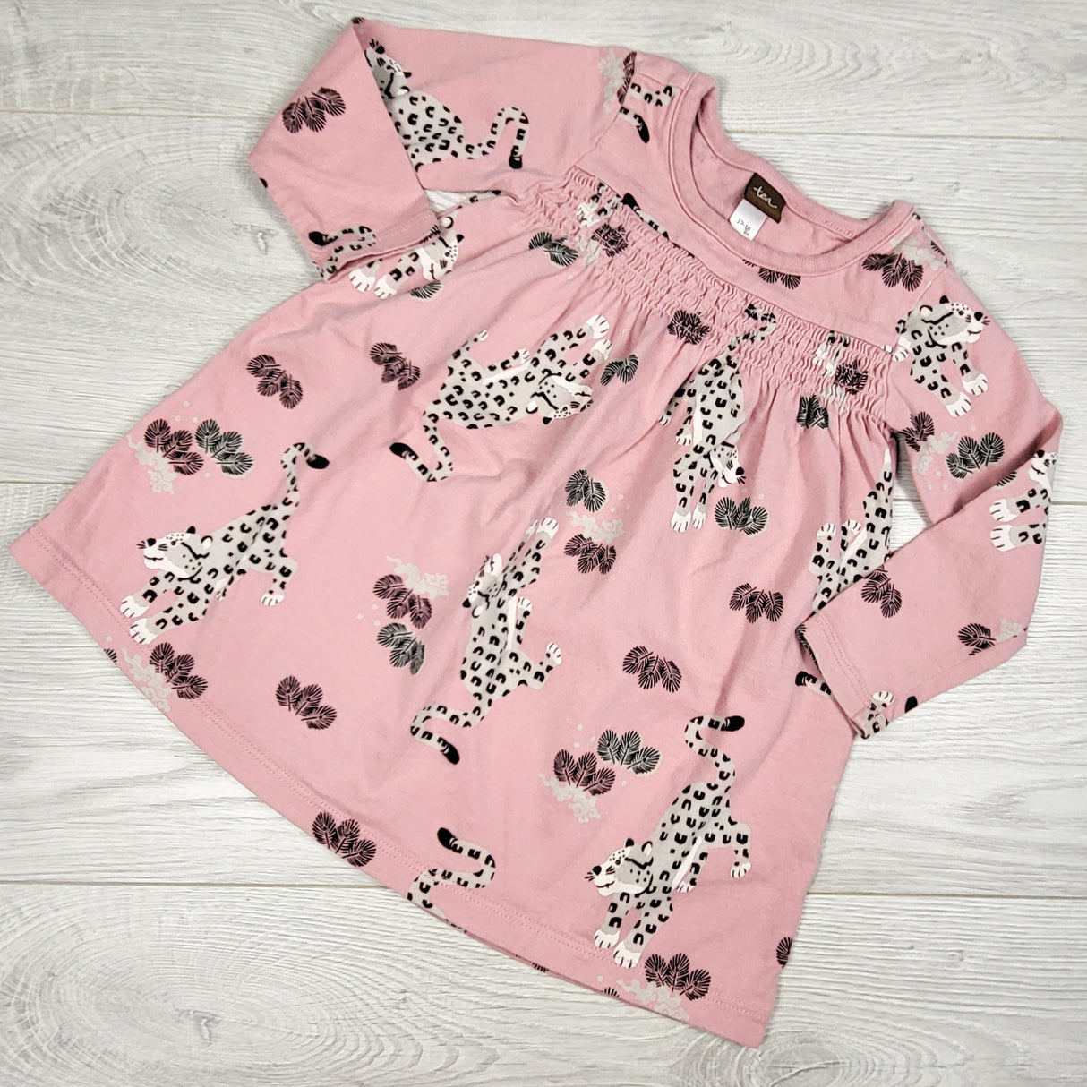 Tea Collection pink dress with cheetahs. Size 12-18 months