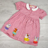 Baby Boden Pink Polka Dot Woodland Fairy Animals Woven Appliqué Dress. Size 9-12 months