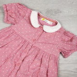 Baby Boden Pink Polka Dot Woodland Fairy Animals Woven Appliqué Dress. Size 9-12 months