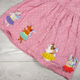 Baby Boden Pink Polka Dot Woodland Fairy Animals Woven Appliqué Dress. Size 9-12 months