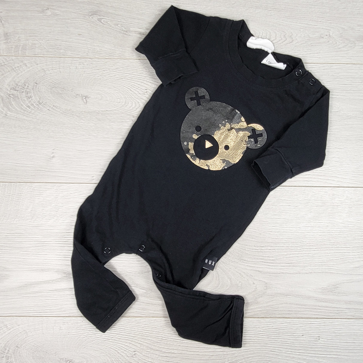 Hux Baby black bear romper. Size 3-6 months