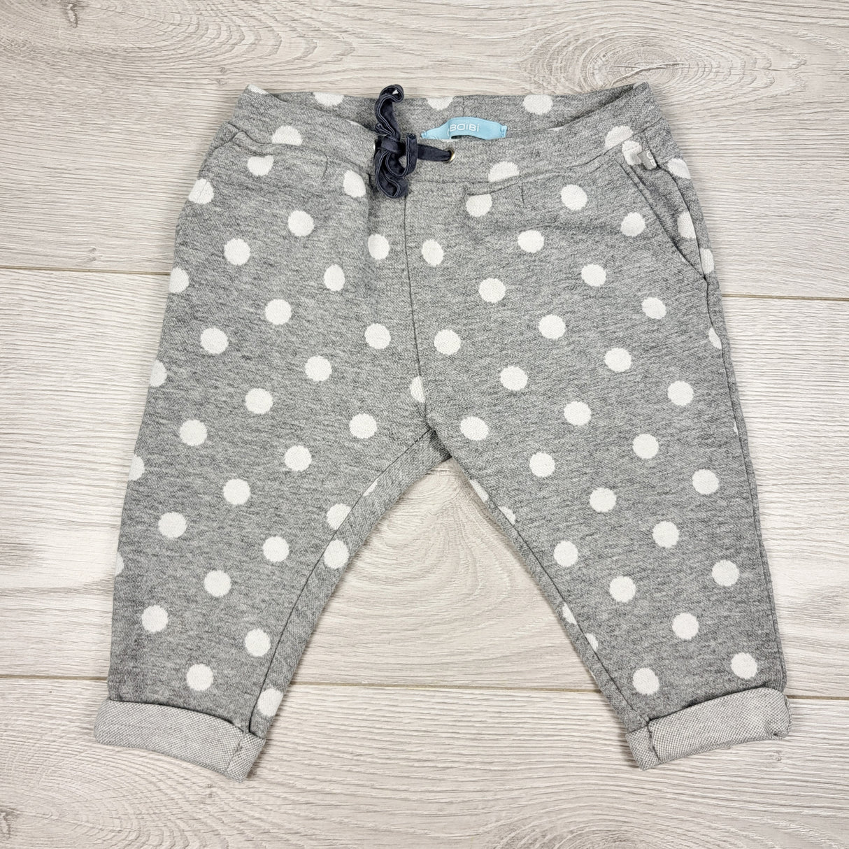 Obaibi grey polka dot cotton pants. Size 6 months